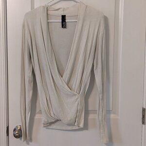 Bobi Off-White Faux Wrap Ribbed Shirt - Size Medium